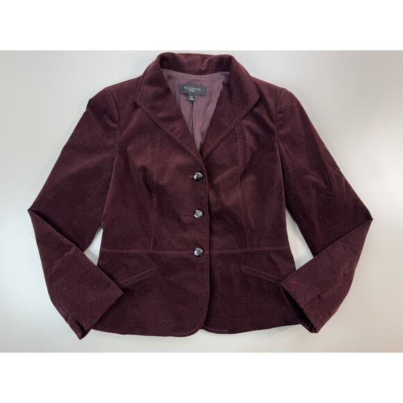 Talbots Womens Blazer Petite 6P Burgundy Velvet Peplum Classic Preppy Academia - Picture 2 of 13